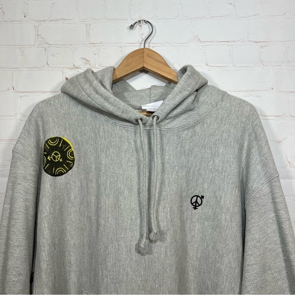 Champion Reverse Weave Peace Graphic Hoodie Sweatshirt Mens XL Gray Embroidered - Picture 2 of 13